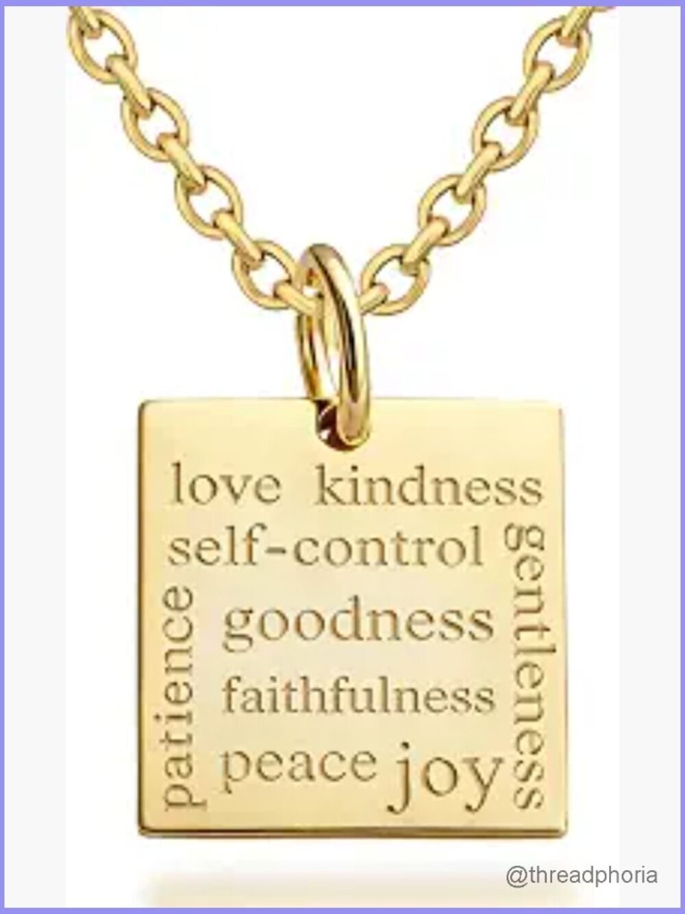 Fruit of the Spirit Square Pendant Necklace with Galatians 5:22-23 Engraved